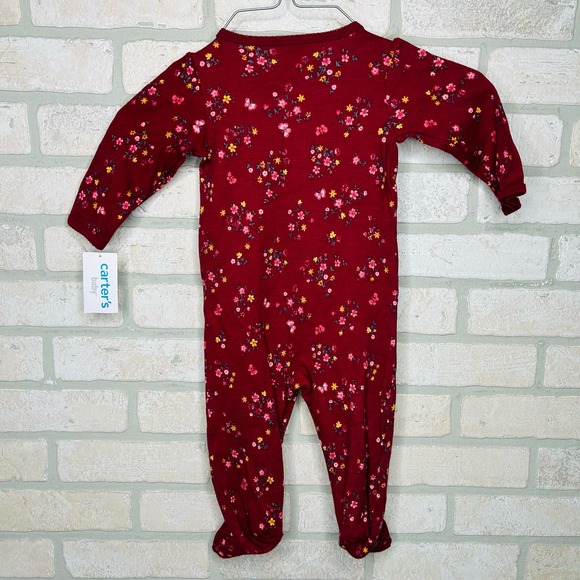 Burgundy Floral Snap Footed Pajamas - Picture 2 of 5